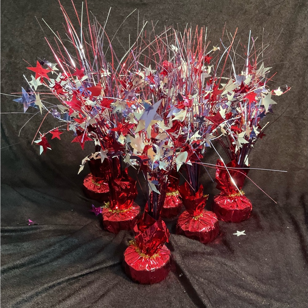 (6) Red, White and Blue Starburst Centerpieces Balloon Weights (#1)